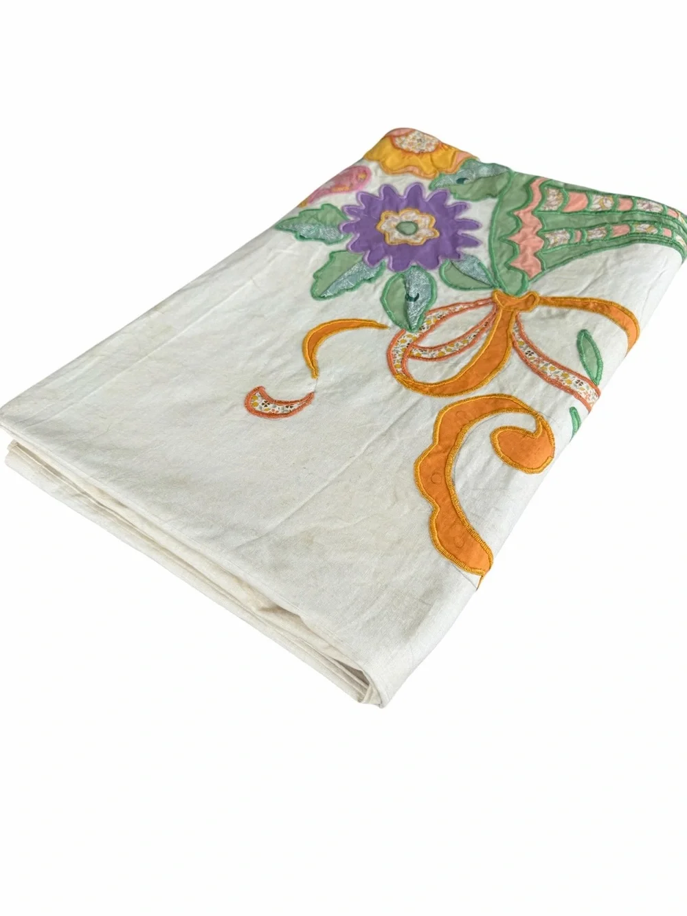 Vintage Flower Basket Embroidered Appliqué Quilt Top Unfinished READ 80x105